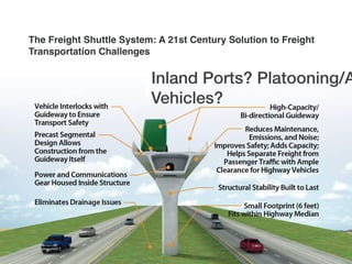 The Freight Shuttle System: A 21st Century Solution to Freight
Transportation Challenges
Inland Ports? Platooning/A
Vehicles?
 