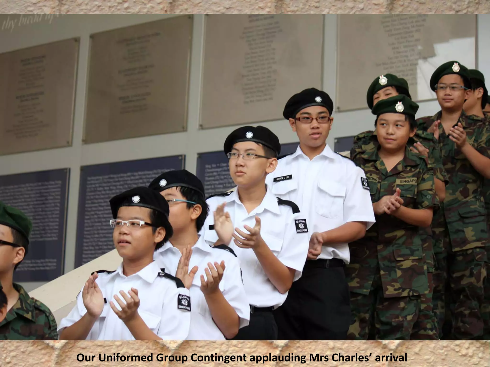 Our Uniformed Group Contingent applauding Mrs Charles’ arrival
 