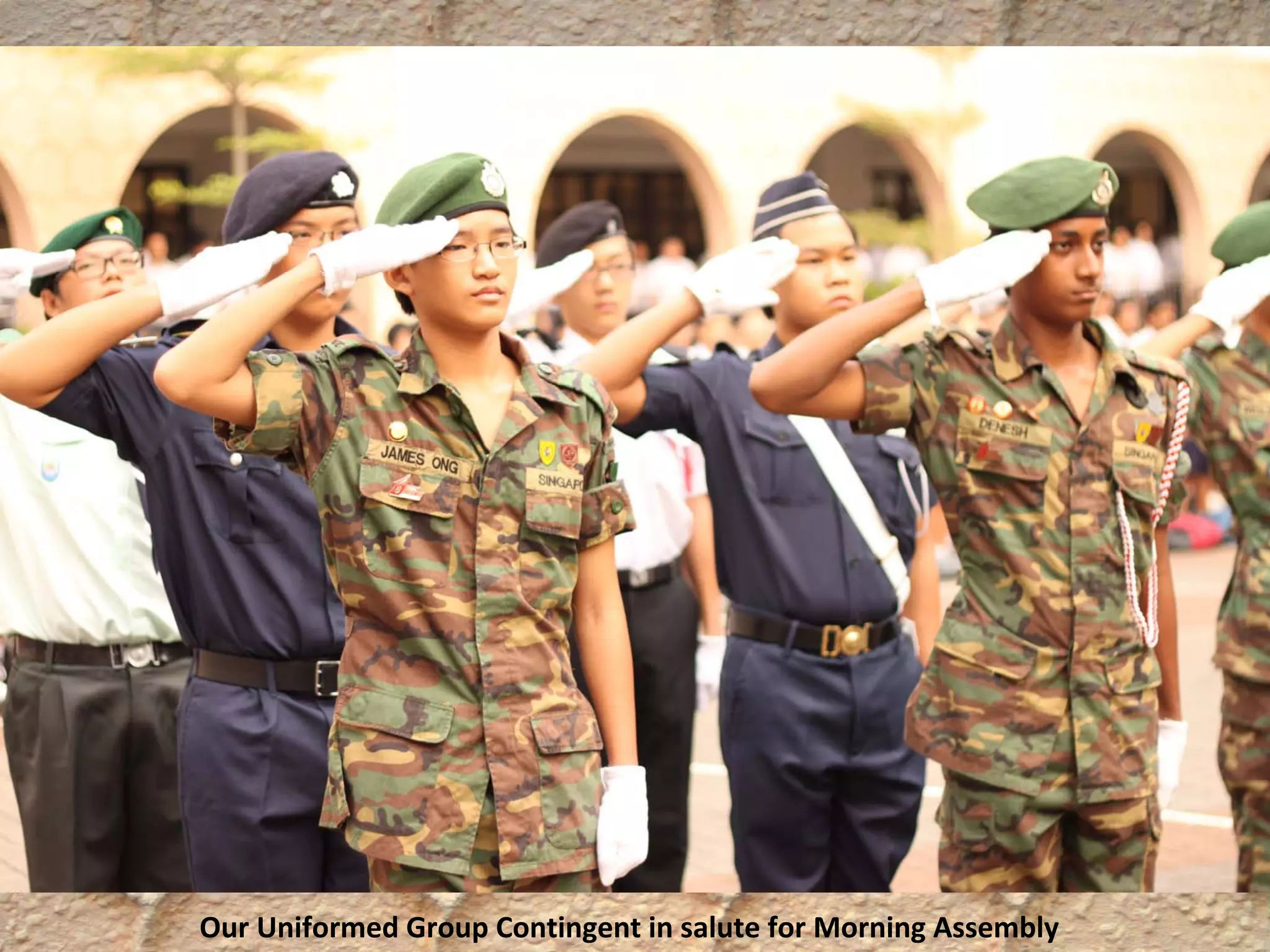 Our Uniformed Group Contingent in salute for Morning Assembly
 