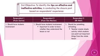 Closure part in Teaching and Learning Session | PDF