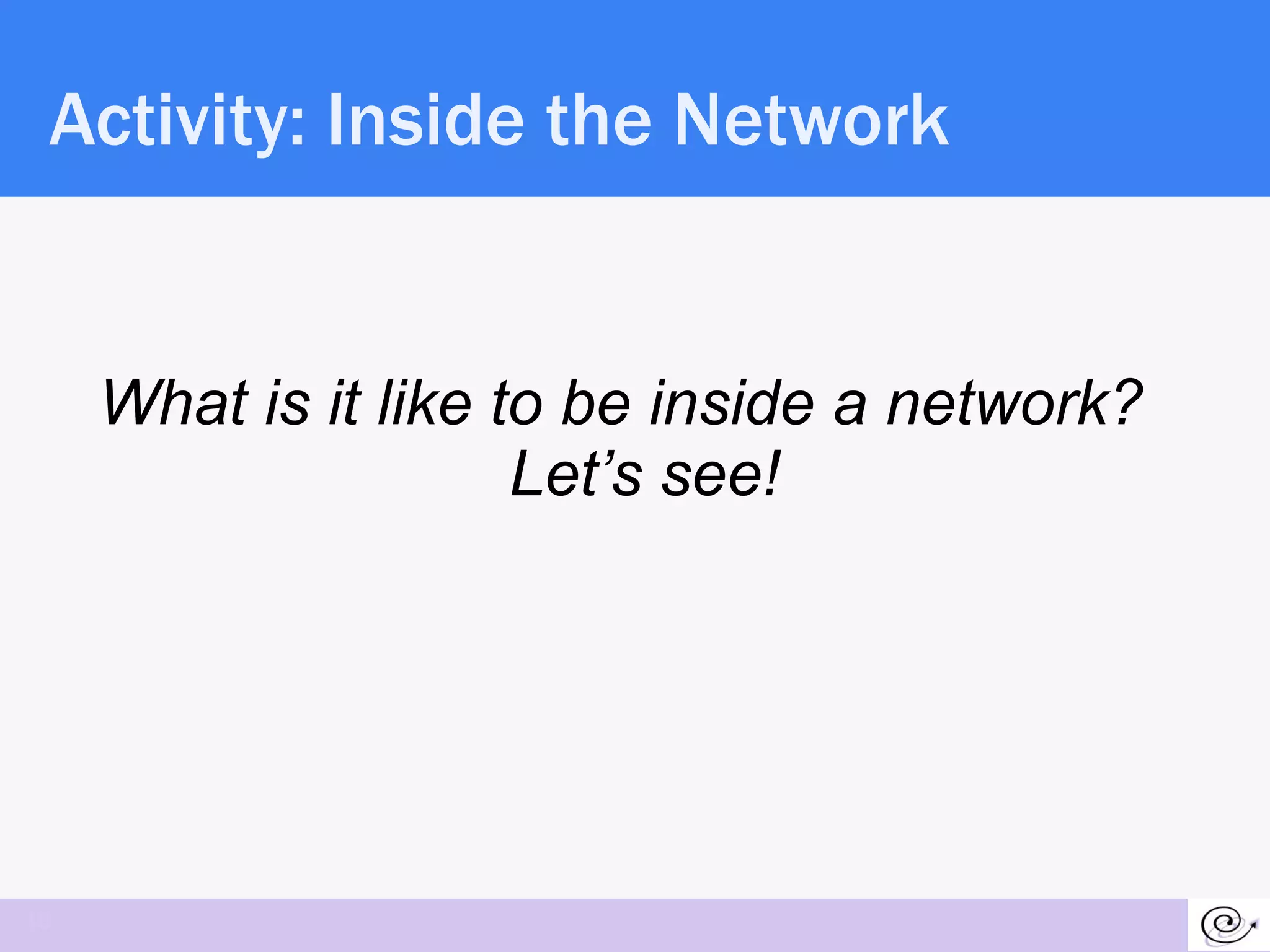 Activity: Inside the Network What is it like to be inside a network? Let’s see! 