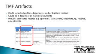  Could include data files, documents, media, digitised content
 Could be 1 document or multiple documents
 Includes associated records e.g. approvals, translations, checklists, QC records,
amendments
17
 