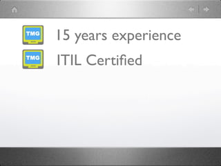 15 years experience
ITIL Certiﬁed
 