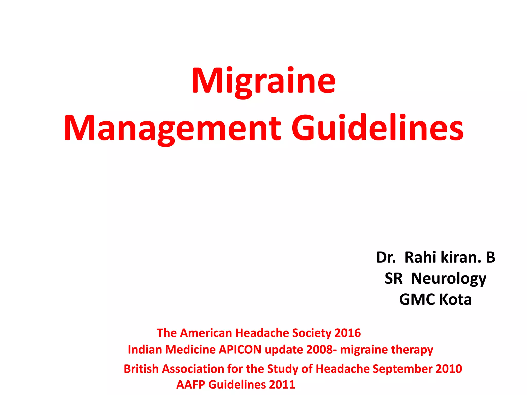 migraine management guidelines ) PPT