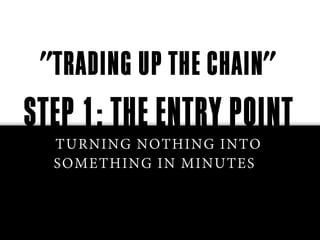 "TRADING UP THE CHAIN"
STEP 1: THE ENTRY POINT
  TURNING NOTHING INTO
  SOMETHING IN MINUTES
 