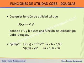 FUNCIONES DE UTILIDAD COBB - DOUGLAS

             U ( x, y)  x y     a    b

                 Tasa Marginal de Sustituci...