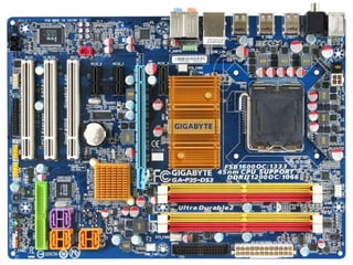 PAPAN INDUK (MOTHERBOARD)
• Merupakan papan litar utama komputer.
• Papan Induk mengandungi banyak komponen penting sistem
dan menyediakan penyambung untuk pelbagai peranti.
 