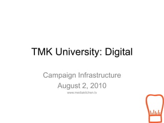 TMK University: Digital Campaign Infrastructure August 2, 2010 www.mediakitchen.tv 