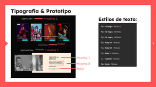 9
Heading 1
Heading 1
Heading 1
Heading 3
Botón
Botón
Tipografía & Prototipo
Estilos de texto:
 