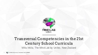 The Mind Lab by Unitec | Presentation Topic | DDMMYY1
Transversal Competencies in the 21st
Century School Curricula
Milla Inkila, The Mind Lab by Unitec, New Zealand
 