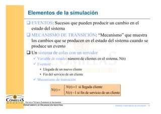Modelos matemáticos de simulación - 13
ESCUELA TÉCNICA SUPERIOR DE INGENIERÍA
DEPARTAMENTO DE ORGANIZACIÓN INDUSTRIAL
Elem...