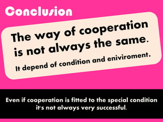 Conclusion
Even if cooperation is fitted to the special condition
it's not always very successful.
 