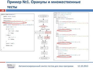 Пример №1. Оракулы и множественные
тесты
29

Автоматизированный синтез тестов для Java-программ

12.10.2013

 