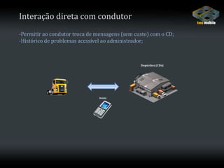 Interação direta com condutor-Permitir ao condutor troca de mensagens (sem custo) com o CD;-Histórico de problemas acessível ao administrador;