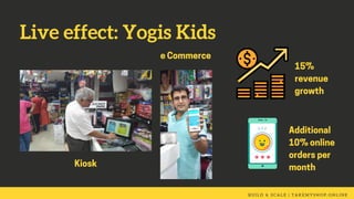 B U I L D & S C A L E | T A K E M Y S H O P . O N L I N E
Live effect: Yogis Kids
eCommerce
Kiosk
15%
revenue
growth
Additional
10%online
ordersper
month
 