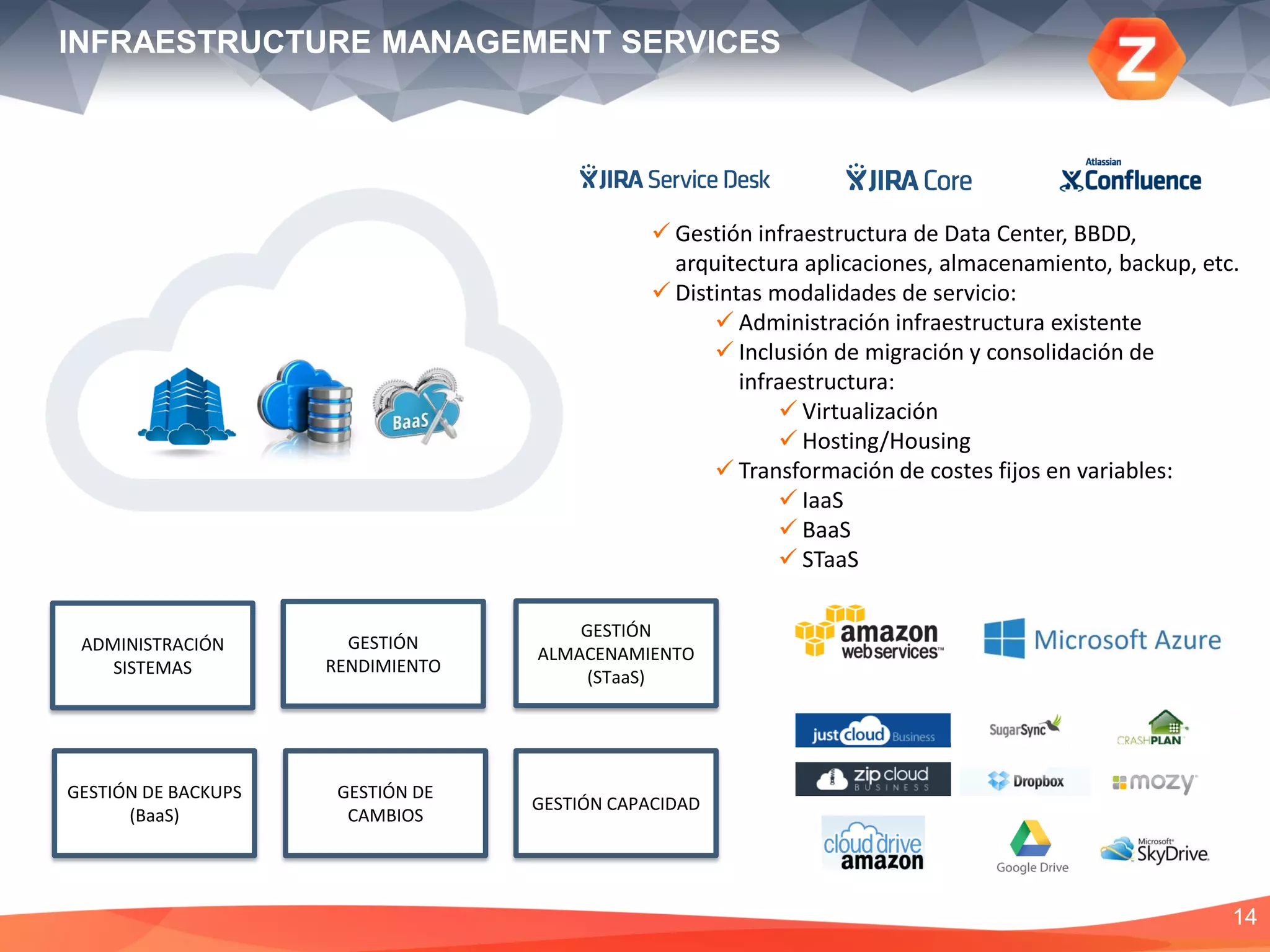 14
UNIFIED COMMUNICATION SERVICES
A través de una plataforma propia, basada en Boonder,
ofrecemos servicios de:
 Agregación de ancho de banda
 Redundancia sobre líneas heterogéneas
 Creación de redes overlay
 Ethernet virtual
ITINERANCIA /
ROAMING EN
MOVILIDAD
BACKUP DE LINEAS
AUTOMÁTICO
ACCESO PÚBLICO
SOBRE IP FIJA
SEGURIDAD
AGREGACIÓN ANCHO
DE BANDA
M2M / IoT
ETHERNET VIRTUAL
 