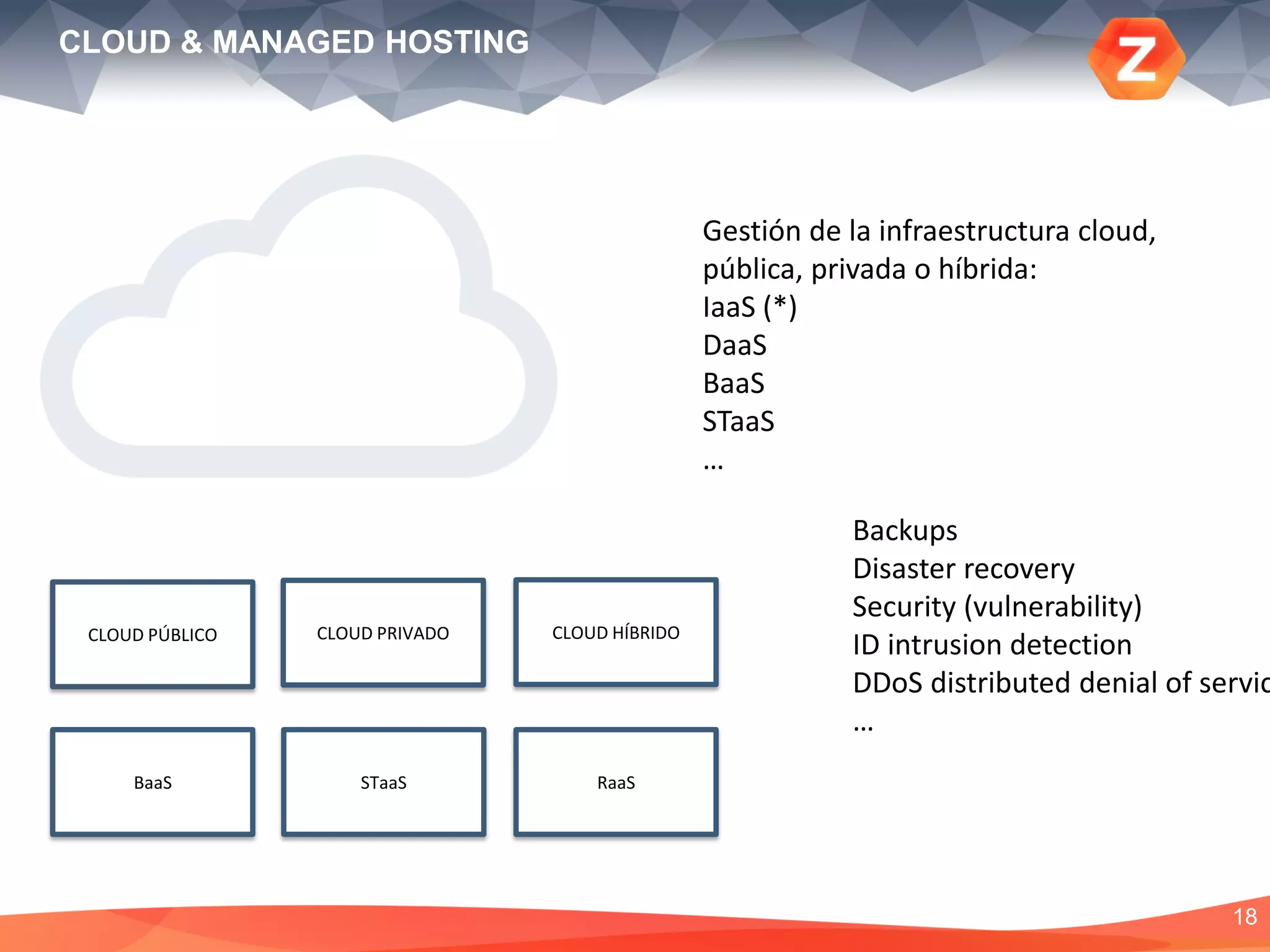 18
VIRTUALIZATION SERVICES
Desarrollar las virtualizaciones de:
- infraestructura (*)
- aplicaciones
- escritorios (**)
Introducir:
- Consolidación y optimización servicios
- Migración sistemas
(*) Reforzar acuerdo con CB Consultoria (VMWARE y CITRIX)
(**) Cerrar acuerdo con FLEXXIBLE
Posible acuerdo con IMPALA
 