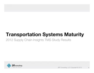 Transportation Systems Maturity
2012 Supply Chain Insights TMS Study Results




                                   JBF Consulting, LLC Copyright © 2013
   1
 