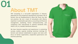TMT Consulting is a non-profit organization in Vietnam,
dedicated for the prosperous development and better life of
farmer...