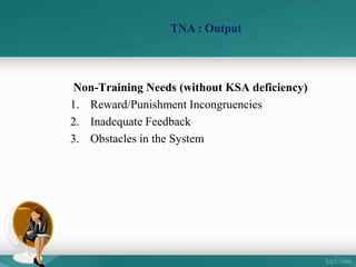 Non-Training Needs (without KSA deficiency)
1. Reward/Punishment Incongruencies
2. Inadequate Feedback
3. Obstacles in the...