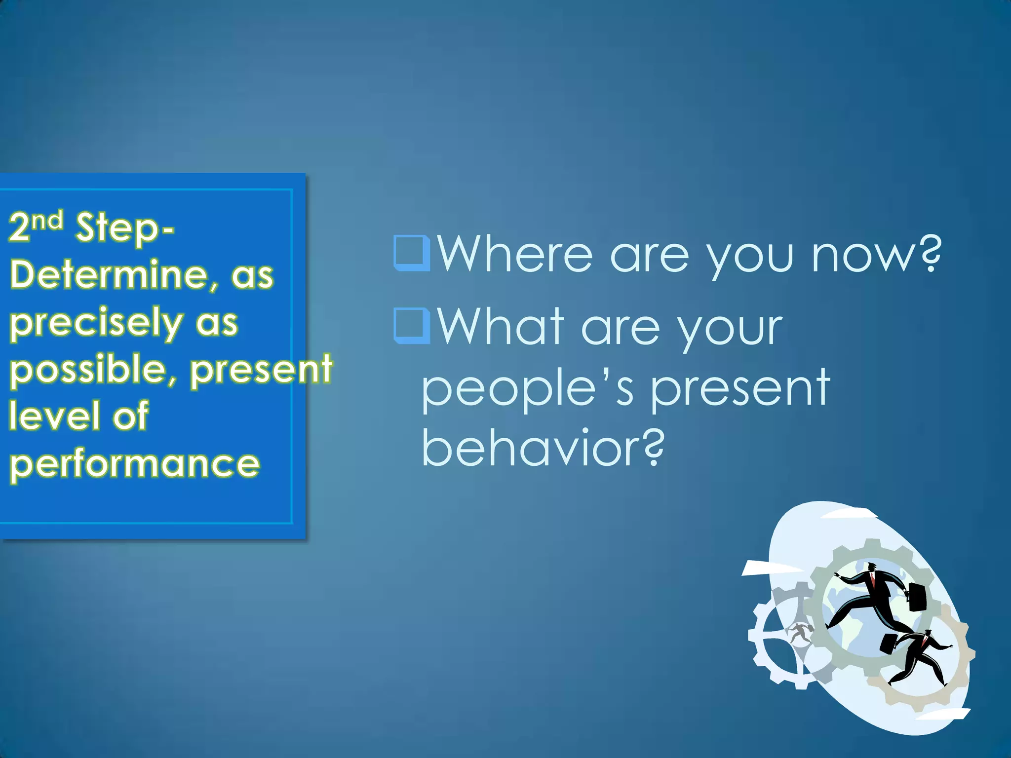 Where are you now?
What are your
 people’s present
 behavior?
 