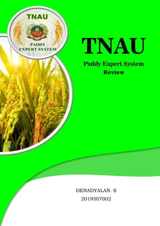 TNAU
Paddy Expert System
Review
DENADYALAN. S
2019507002
 