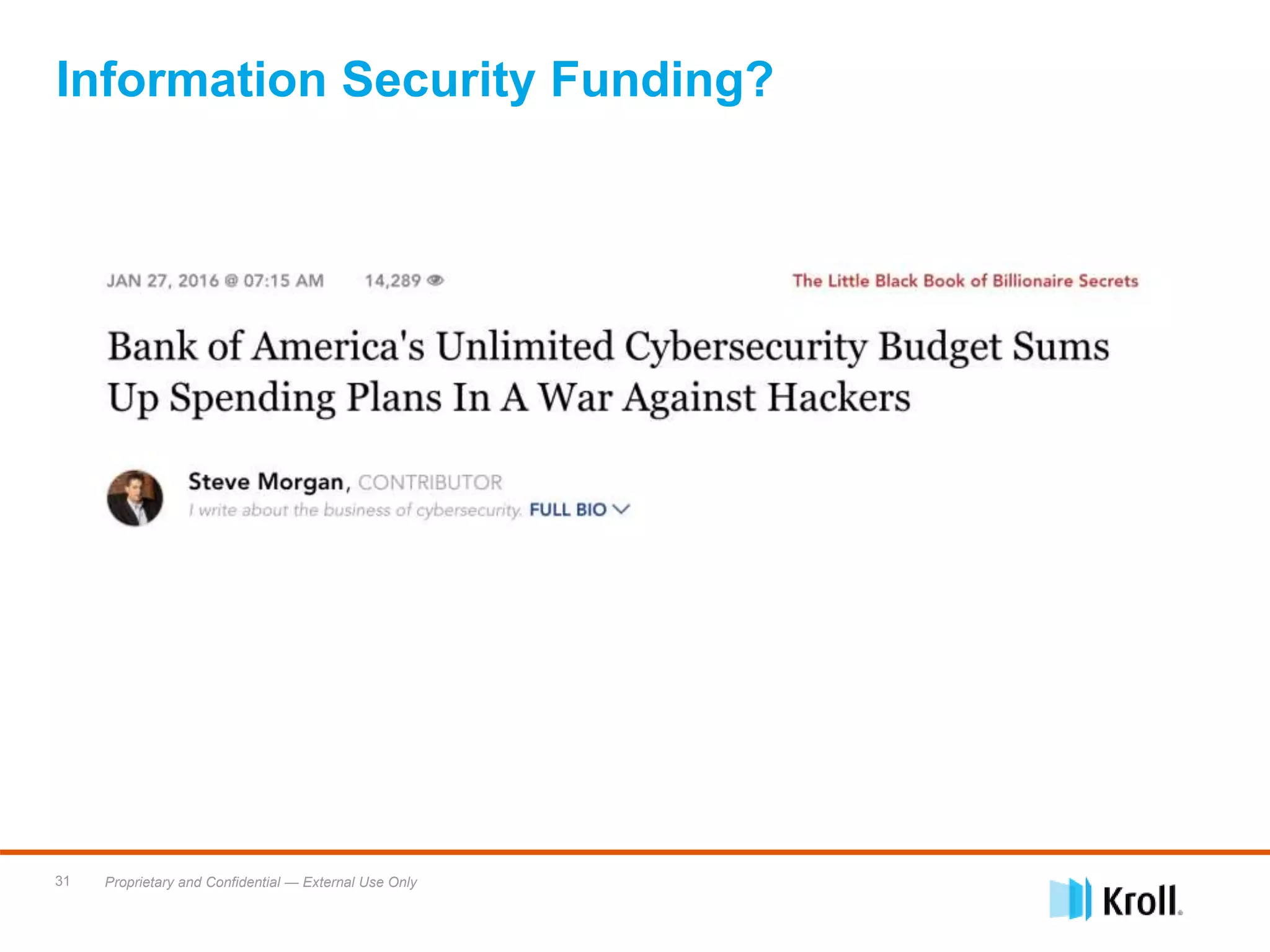 Proprietary and Confidential — External Use Only31
Information Security Funding?
 