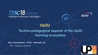 TNC18 Intelligent networks, cool edges?
Mary Grammatikou – NTUA - Netmode Lab.
Techno-pedagogical aspects of the Up2U
learning ecosystem
Up2U
TNC – Trondheim, June 2018
 