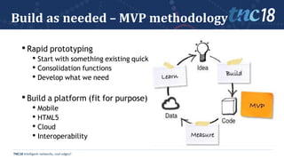 TNC18 Intelligent networks, cool edges?
Build as needed – MVP methodology
•Rapid prototyping
• Start with something existi...