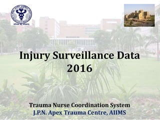 Injury Surveillance Data
2016
Trauma Nurse Coordination System
J.P.N. Apex Trauma Centre, AIIMS
 