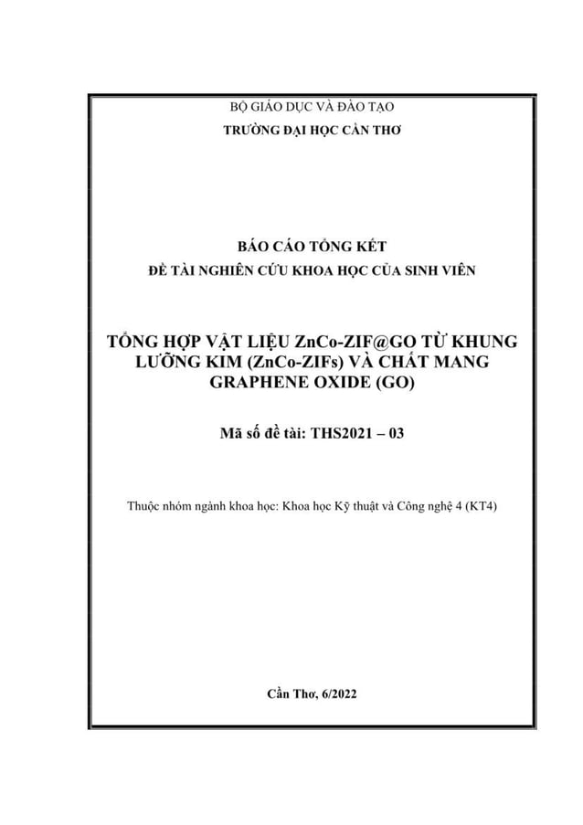 Tổng hợp vật liệu ZnCo-ZIFs@GO từ khung lưỡng kim (ZnCo-ZIFs) và chất ...