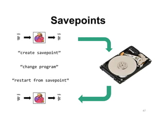 47
Savepoints
“create savepoint”
“change program”
“restart from savepoint”
 