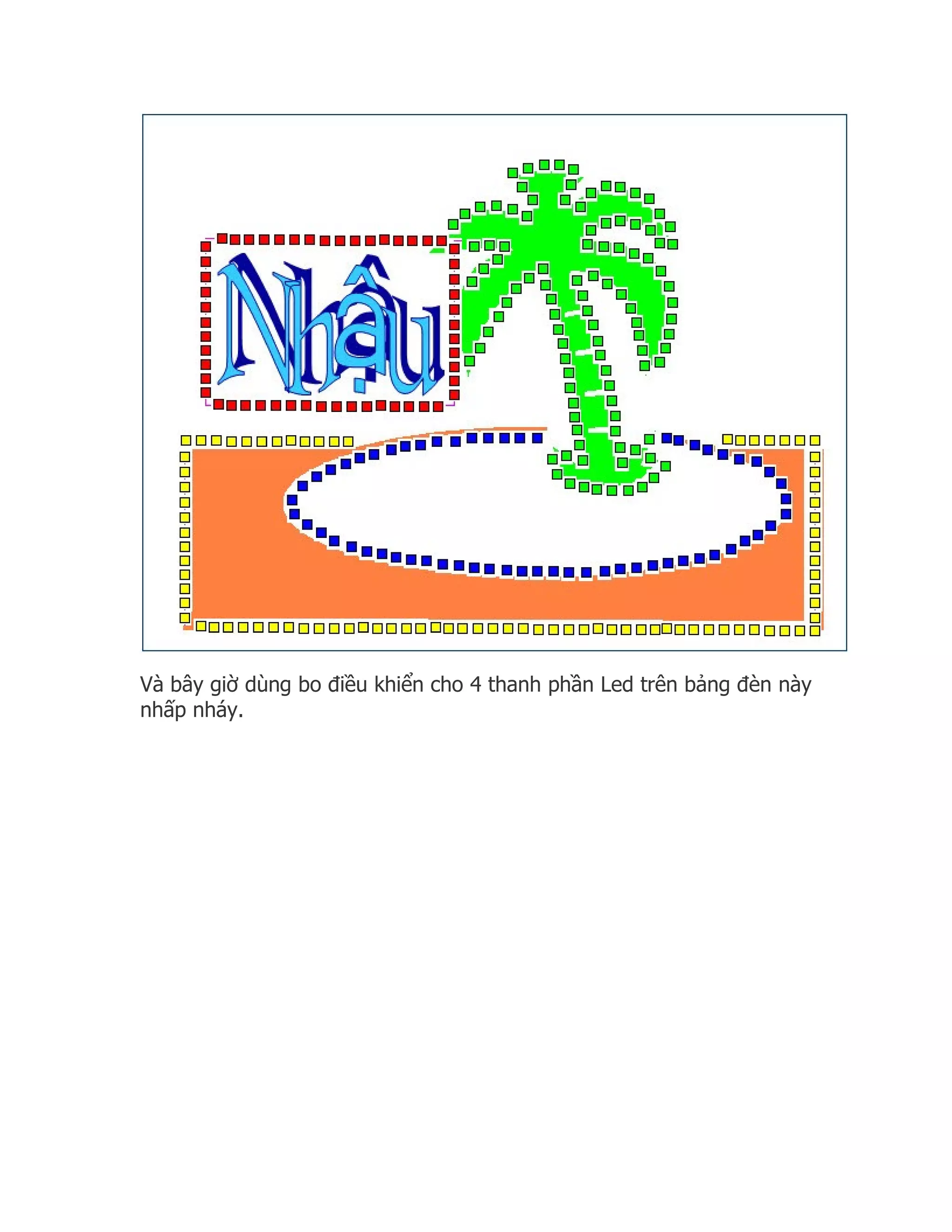 Và bây giờ dùng bo điều khiển cho 4 thanh phần Led trên bảng đèn này
nhấp nháy.
 