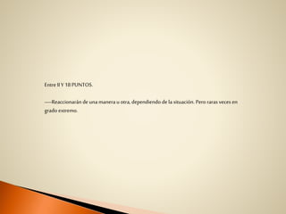 Entre IIY 18PUNTOS.
—Reaccionarán deunamanerau otra, dependiendo dela situación. Pero raras veces en
grado extremo.
 