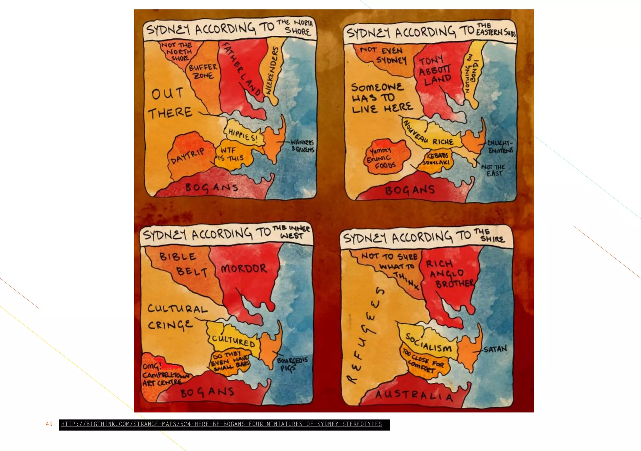 49 HTTP://BIGTHINK.COM/STRANGE-MAPS/524-HERE-BE-BOGANS-FOUR-MINIATURES-OF-SYDNEY-STEREOTYPES
 