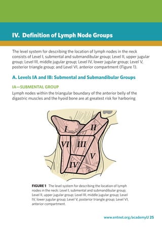 www.entnet.org/academyU 25
IV. Definition of Lymph Node Groups
The level system for describing the location of lymph nodes...