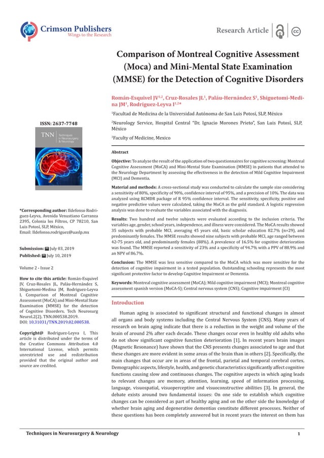 Comparison of Montreal Cognitive Assessment (Moca) and MiniMental