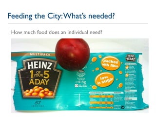 Feeding the City: What’s needed?
 How much food does an individual need?
 