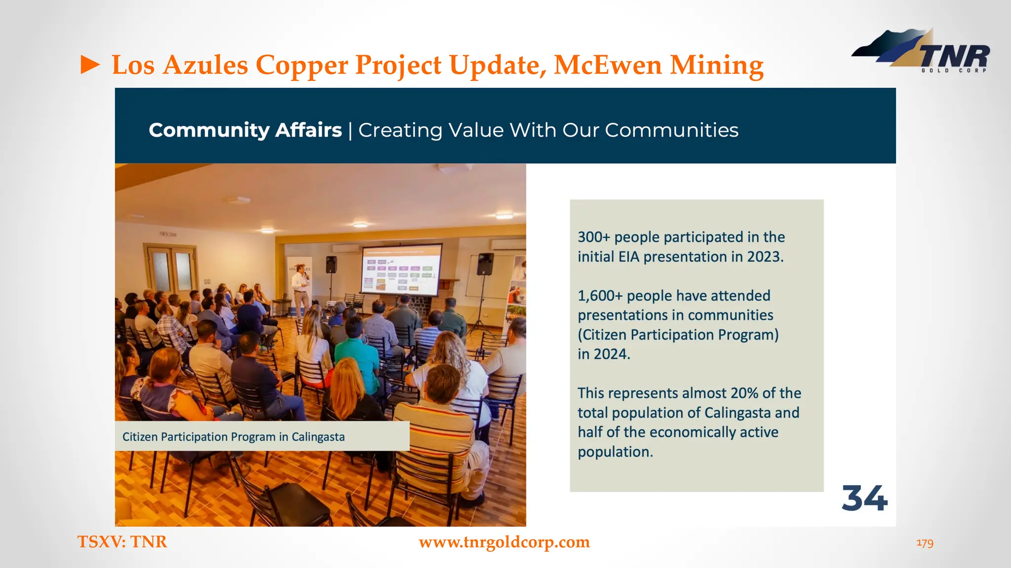 ► Los Azules Copper Project Update, McEwen Mining
TSXV: TNR www.tnrgoldcorp.com 179
 