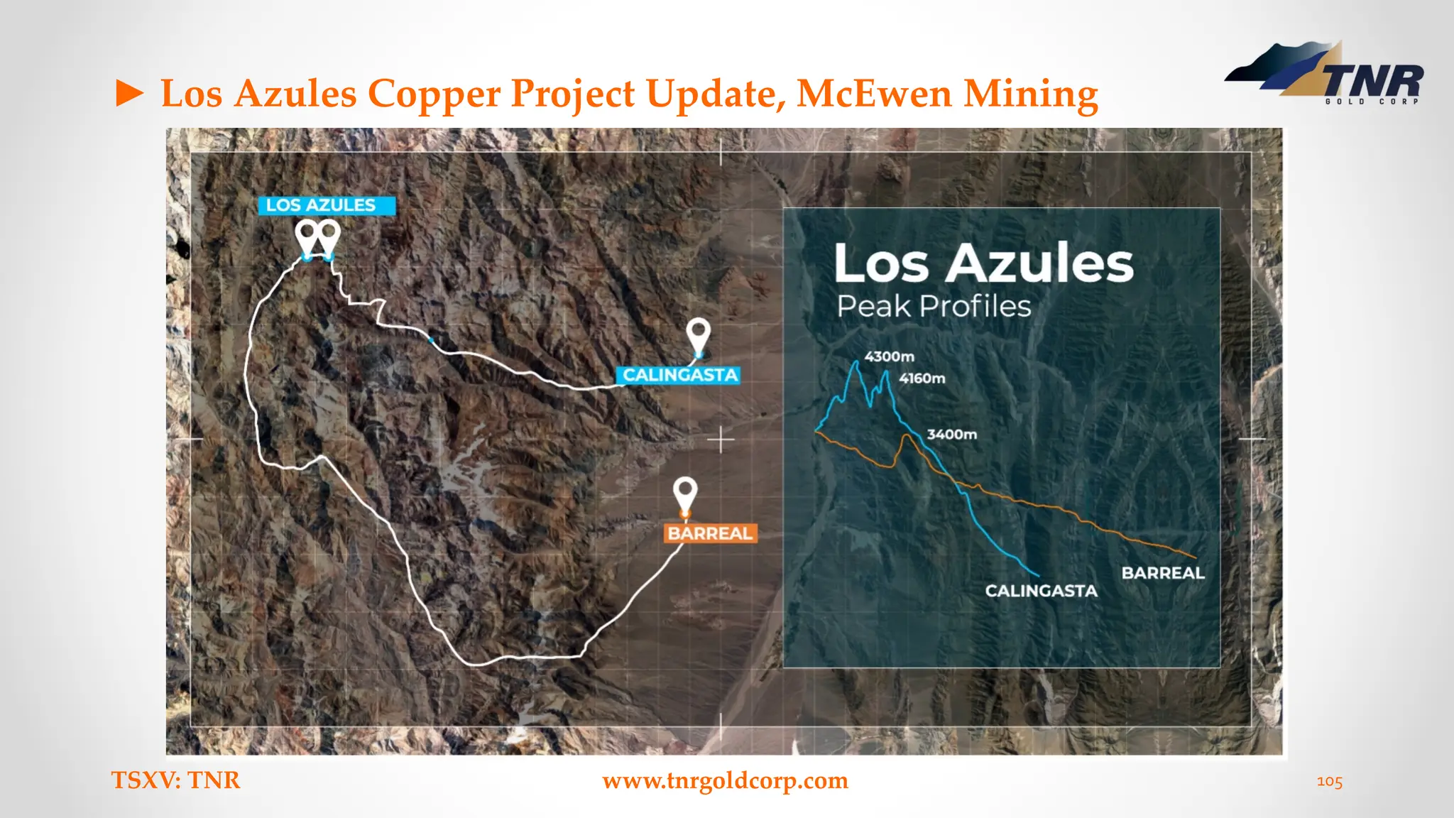 ► Los Azules Copper Project Update, McEwen Mining
TSXV: TNR www.tnrgoldcorp.com 105
 