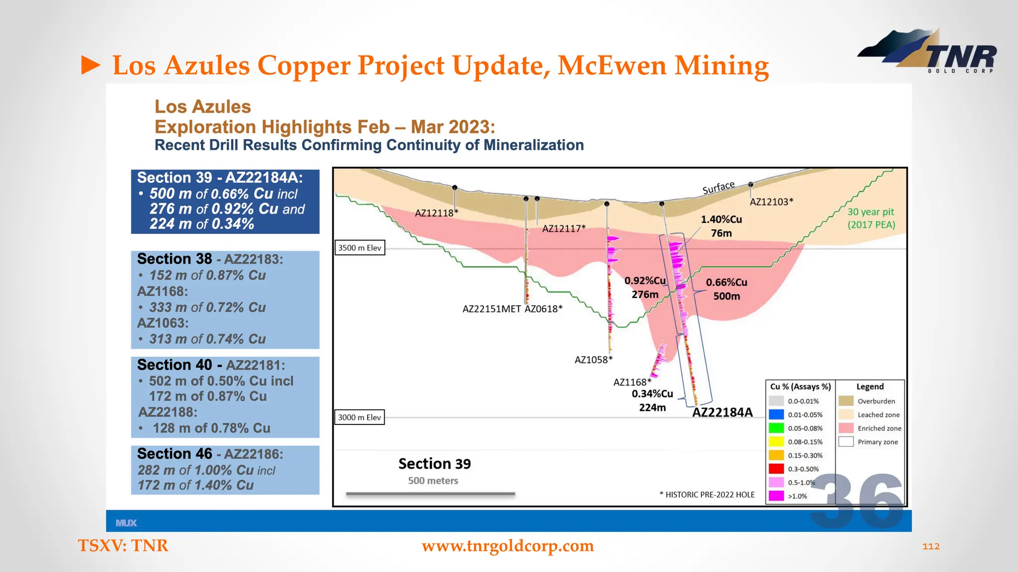 ► Los Azules Copper Project Update, McEwen Mining
TSXV: TNR www.tnrgoldcorp.com 112
 