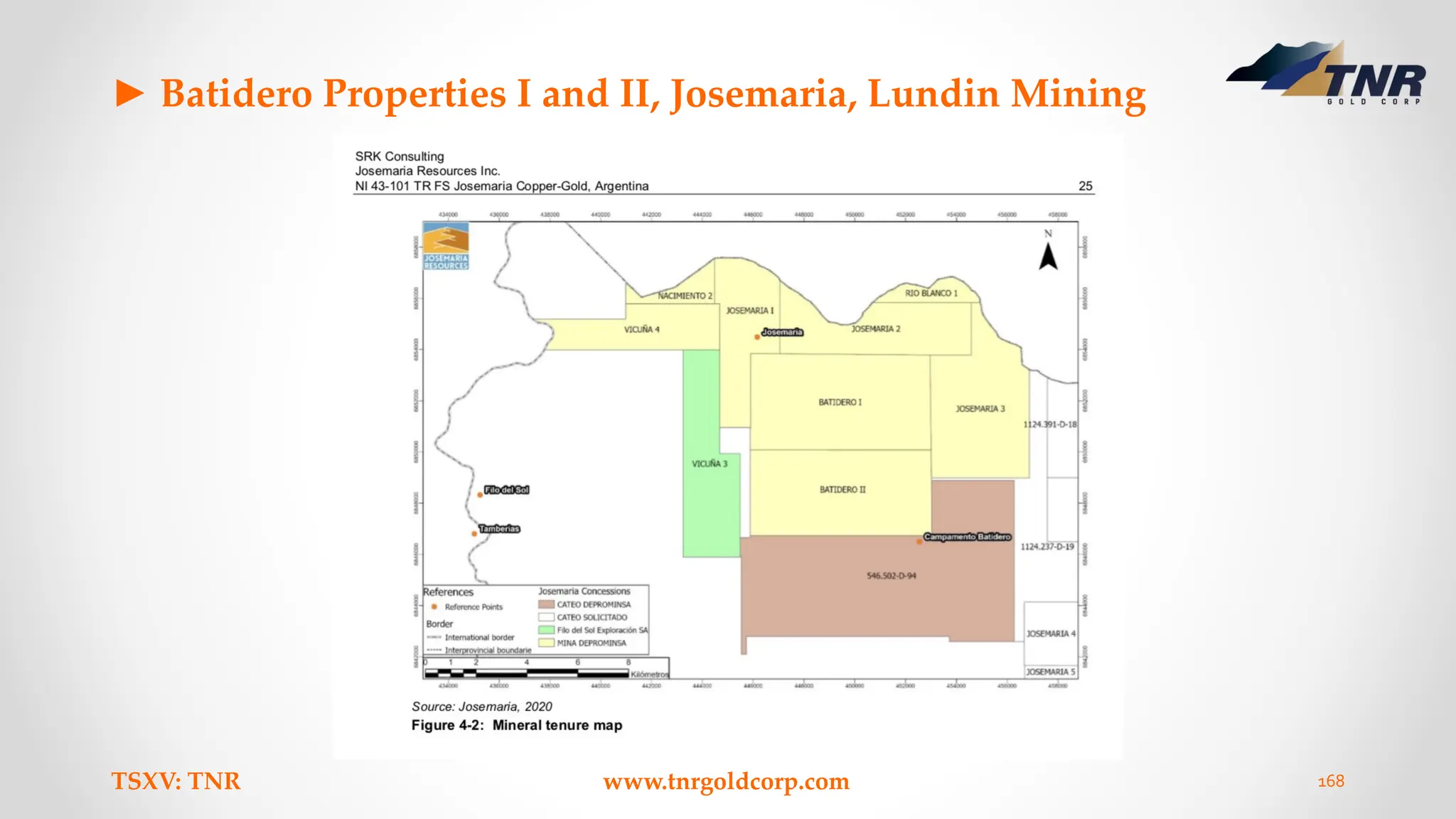 ► Batidero Properties I and II, Josemaria, Lundin Mining
TSXV: TNR www.tnrgoldcorp.com 168
 