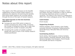 © TNS 2015
Notes about this report
This report is the TNS submission to the NewMR
collaborative review of social media res...