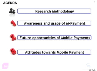 AGENDA Awareness and usage of M-Payment Future opportunities of Mobile Payments Attitudes towards Mobile Payment Research Methodology |© TNS 
