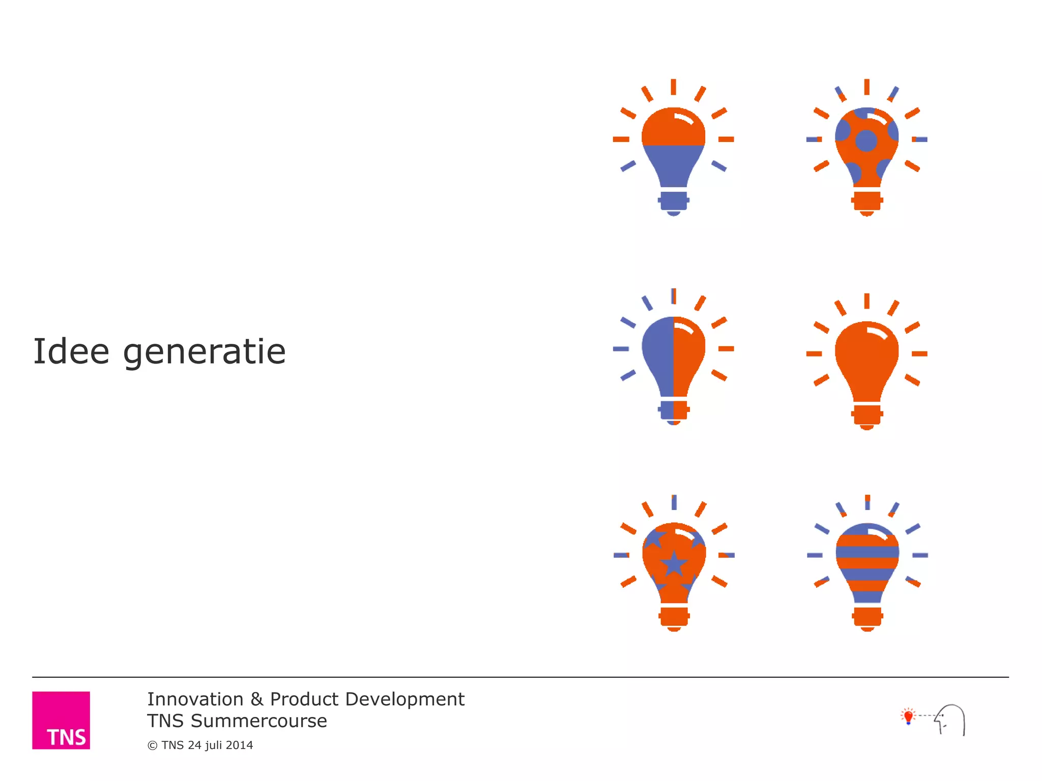 Innovation & Product Development
TNS Summercourse
© TNS 24 juli 2014
Idee generatie
 