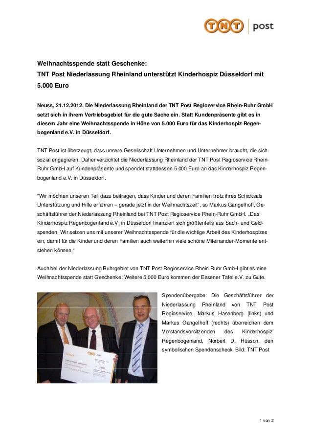 Tntpost Weihnachtsspende Kinderhospizregenbogenland Pdf
