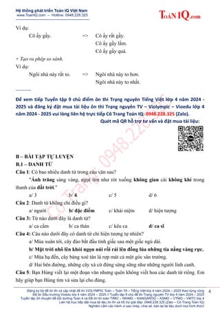 Đề ôn thi Trạng nguyên Tiếng Việt lớp 4 năm 2024 - 2025 | PDF