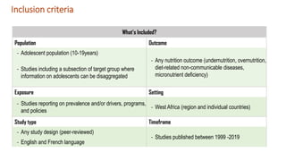 Overview of Research on Adolescent Nutrition in West Africa