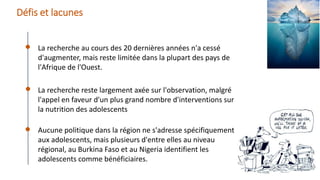Etat de la recherche sur la nutrition des adolescents en Afrique de l'ouest