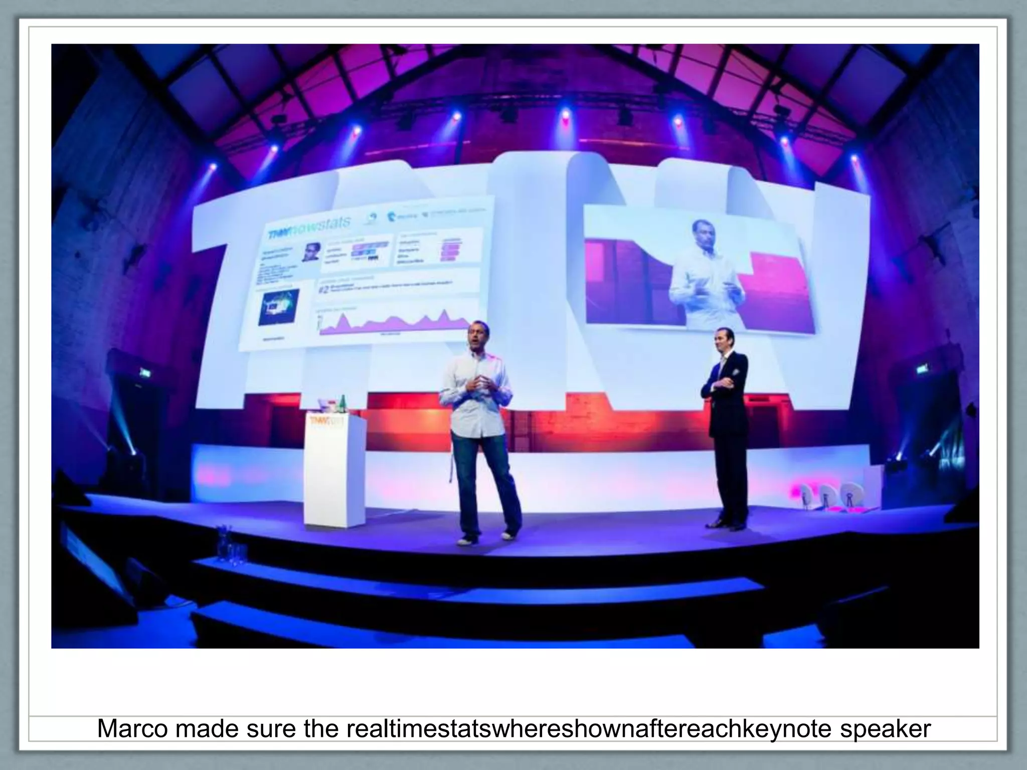 Marco made sure the realtimestatswhereshownaftereachkeynote speaker